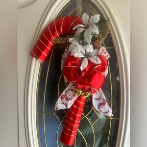 Red Ribbon candy cane Wreath. NEW